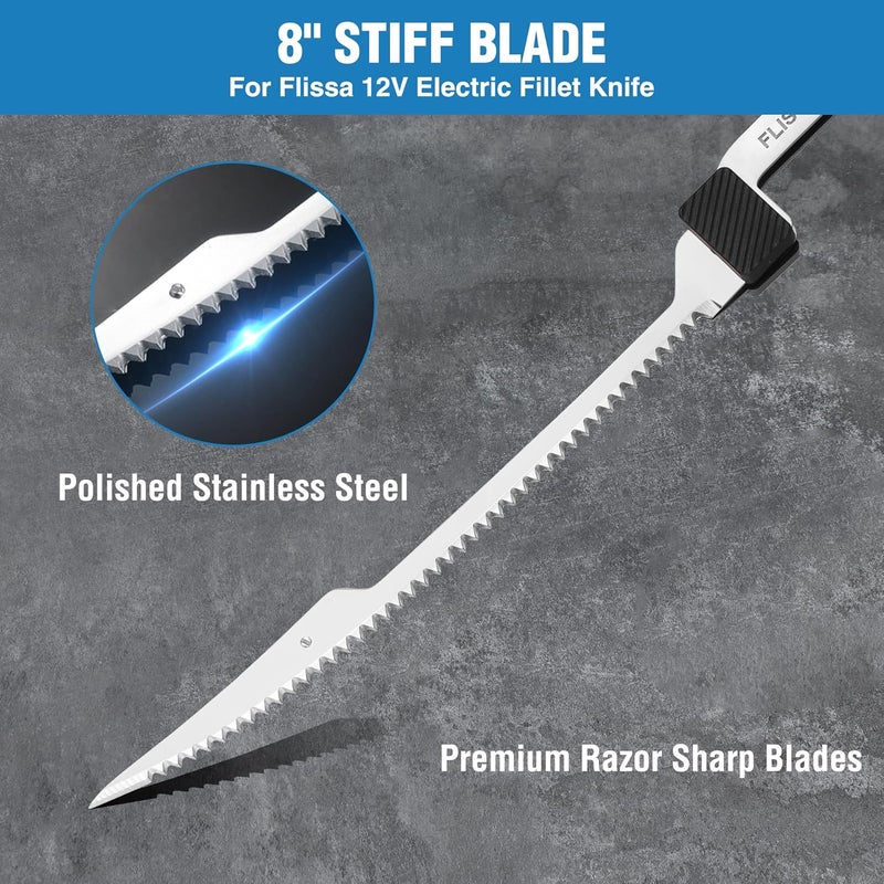 FLISSA Replacement 8" Flex Blade for Electric Fillet Knife in Polished Stainless Steel, Premium Razor Sharp Blade with Reciprocating Construction for Fishing, Filleting, and Cutting - Image 2